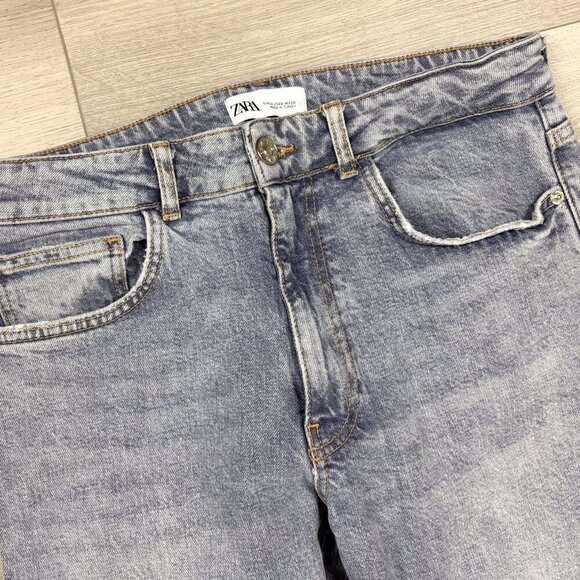 ZARA Womens High Rise Straight Leg Blue Jeans Raw Hem Size 6 - Picture 2 of 5
